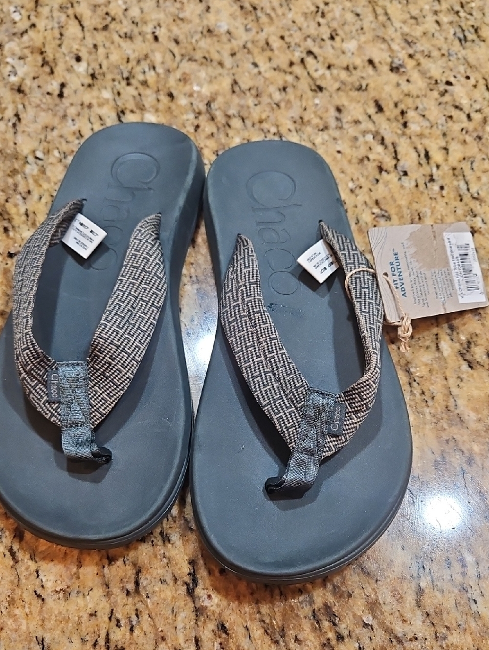 Chaco Gray Sandals with Brown Patterned Straps
